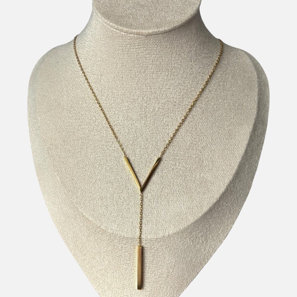 Gold V-Shaped Drop Pendant Necklace